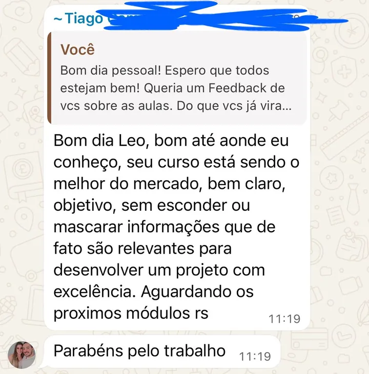 Depoimento de aluno